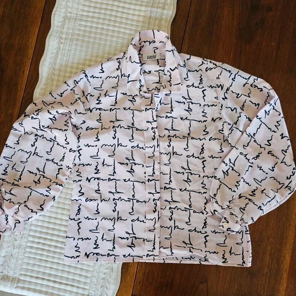 Vintage Lucia Pink Button Down Blue Front Women's Classy